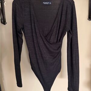 A&F Black Knit Long Sleeve Wrap Bodysuit
